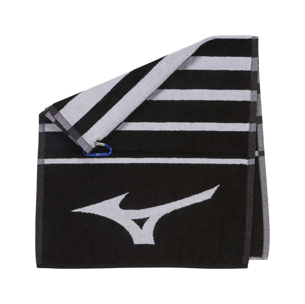 Mizuno Black Rb Tour Cotton Large Carabiner Clip Golf Towel 20" X 40"