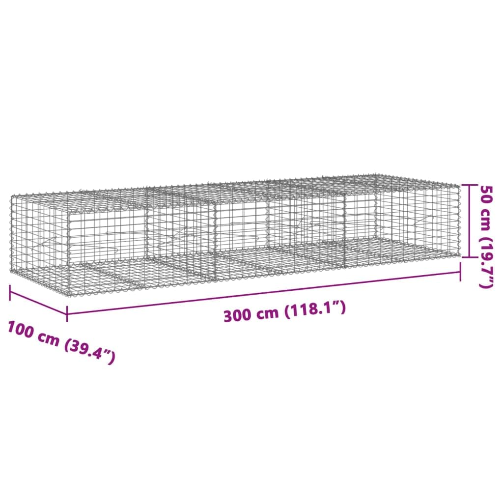 VidaXL Cesta De Gaviones Con Cubierta De Hierro Galvanizado 300 X 100 X 50 Cm, Muro De Contención De Gaviones, Valla De Gaviones, Jardín, Plateado