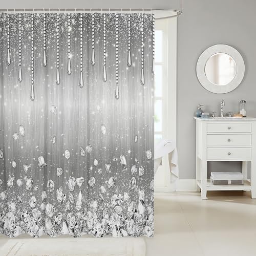 Rideau de douche imperméable à paillettes argentées romantiques - 3