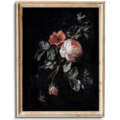 uniro Canvas Prints Art Vintage Decor Gothic Wall Art Moody Vintage Botanical Floral Canvas Prints Flower Pictures Dark Academia Decor Aestheti Rose Floral Paintings For Bedroom Bedroom Office (8" x 10"-UNFRAMED)