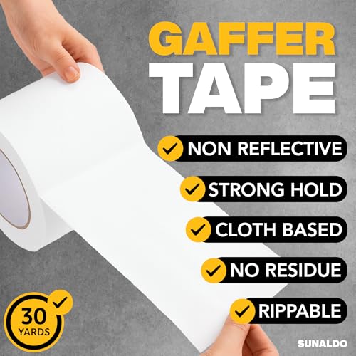 Image of Gaffers Tape Heavy Duty, Easy to Rip, Residue-Free Professional Grade Floor Tape for Electrical Cords, Matte Finish Non Reflective, Weather Resistant (1, White, 4 inch x 30 Yards)