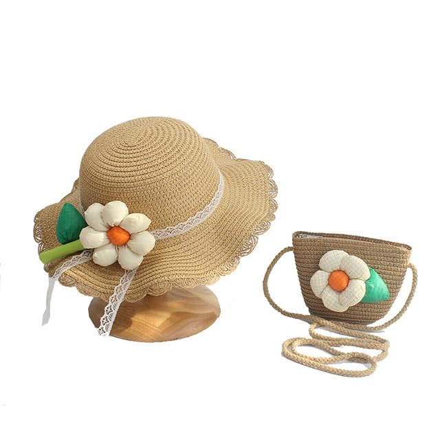 Off White Sunflower Cute Straw Hats Girls Kids Sun Hats Summer Beach Hats Small Straw Woven Purse Hat Bag Sets