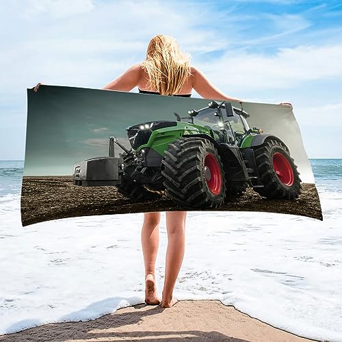 DOTERO Toalla de playa de tractor 70 x 140 cm, toalla de microfibra estampada con tractor verde, para niños, adolescentes, adultos, playa, piscina, camping (5,70 x 140 cm)