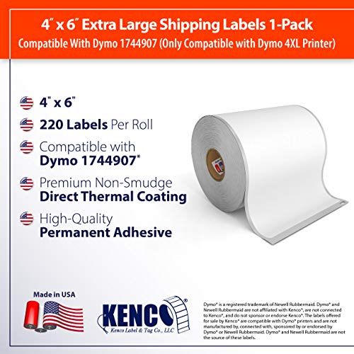 4" X 6" Compatible With Dymo® 4Xl Postage Shipping Labels, Compatible With Dymo® 1744907 (1 Roll - 220 Labels Per Roll) (1 Pack) #TOP5