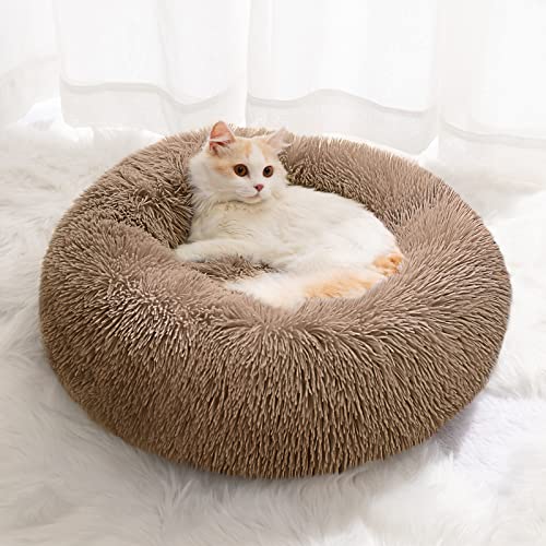 YOJOGEE Small Cat Bed for Indoor Cats Self-Warming Donut Kitty Bed for Small Cats Keeping Warm Washable Pet bed with Anti Slip Base
