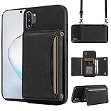Phone Case for Samsung Galaxy Note 10 Plus Note10+ 5G Wallet Cover with Crossbody Shoulder Strap and Leather Credit Card Holder Pocket Slim Stand Cell Accessories Note10 Notes 10s Ten Not S10 Black