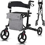 Vive Mobility Rollator Walker with Seat (Euro Style) - Heavy Duty, Medical, Large Wheels, Brakes - for Seniors, Adults - 4 Wheeled Rolling Lightweight Premium Folding Scooter Aid for Women (Black)