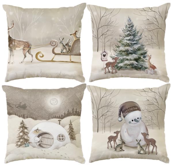 Aitsite Weihnachten Kissenbezug, 4er-Pack Winter-Kissenbezüge,...