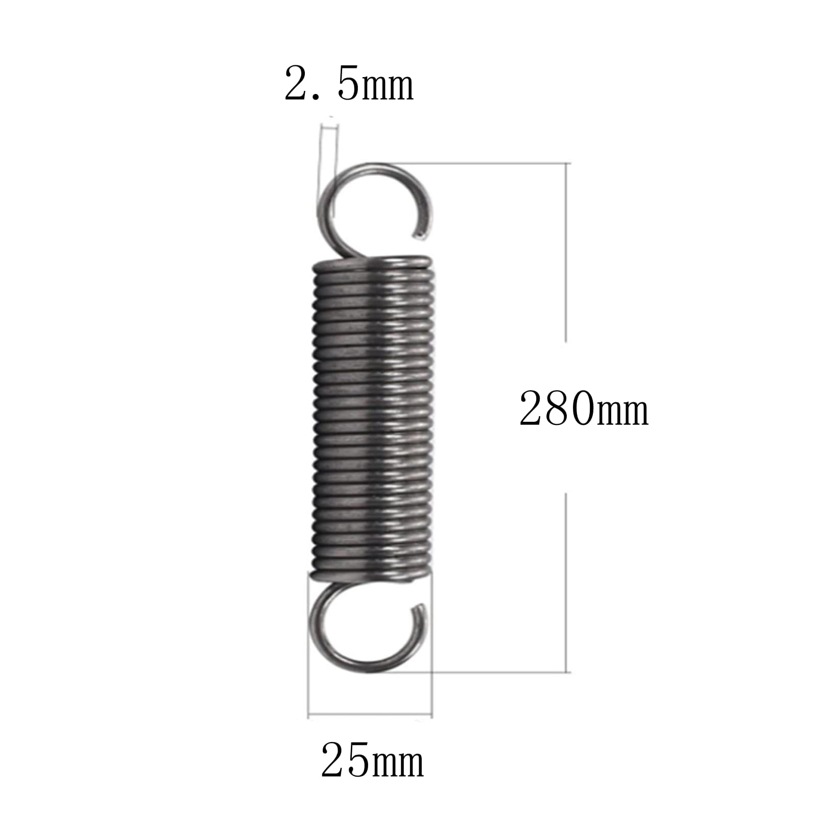 Sprężyna naciągowa z podwójnym haczykiem, małe sprężyny 2 szt. Rozszerzona sprężyna naciągowa 2,5 x 25 x 180 mm, średnica drutu 2,5 mm, średnica zewnętrzna 25 mm, długość swobodna 180 mm, sprężyna nac