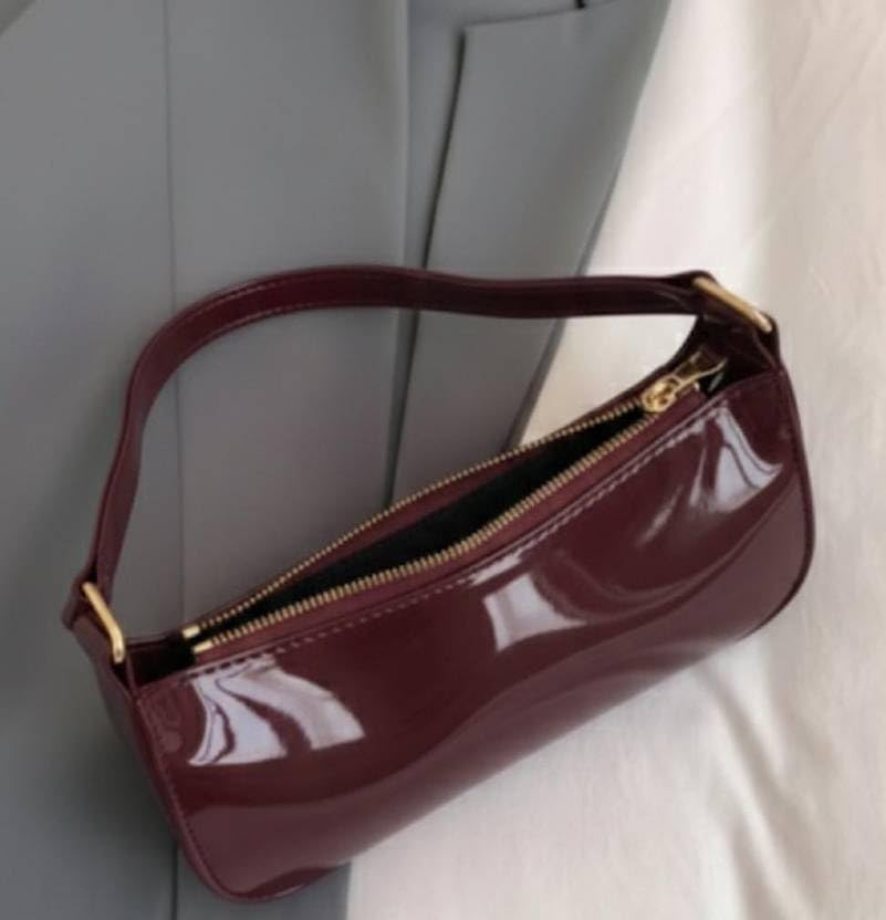 Image of Women's Glossy Shoulder Bag | Mini Hobo Handbag for Girls & Ladies | Stylish Patent Leather Purse for Party & Daily Use