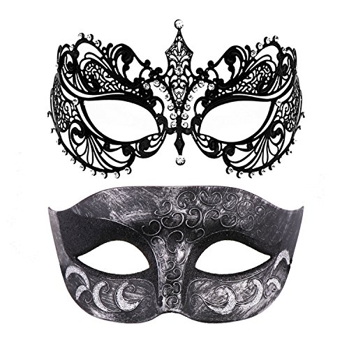 Image of Thmyo Couple's Venetian Masquerade Masks, Metal Mask Costumes Mardi Gras Prom Mask Set