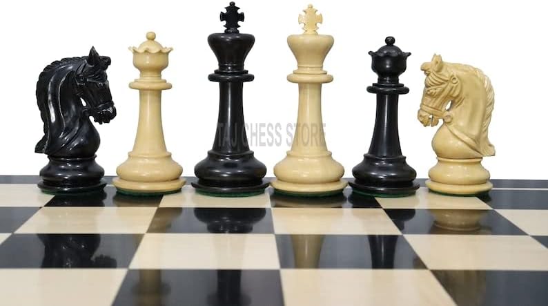 Sultan Series Luxury Chess Set - Weighted Chess Pieces Only in Ebony Wood and Natural Boxwood with 2 Extra Queens | King 4.1"