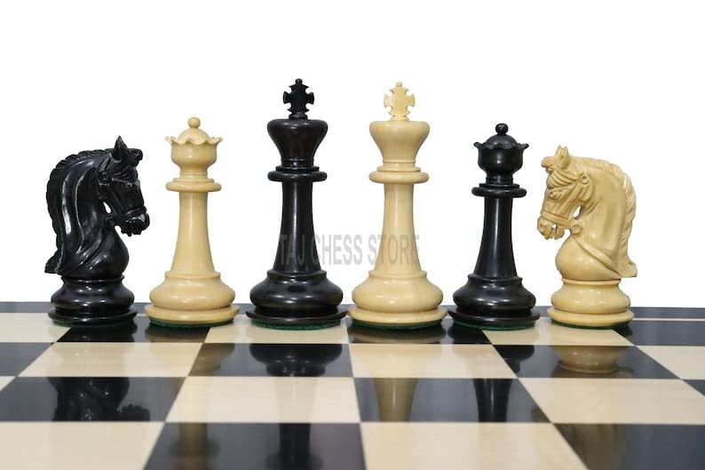 Set di scacchi di lusso serie Sultan - Scacchi ponderati solo in legno di ebano e bosso naturale con 2 regine extra | King 10,4 cm