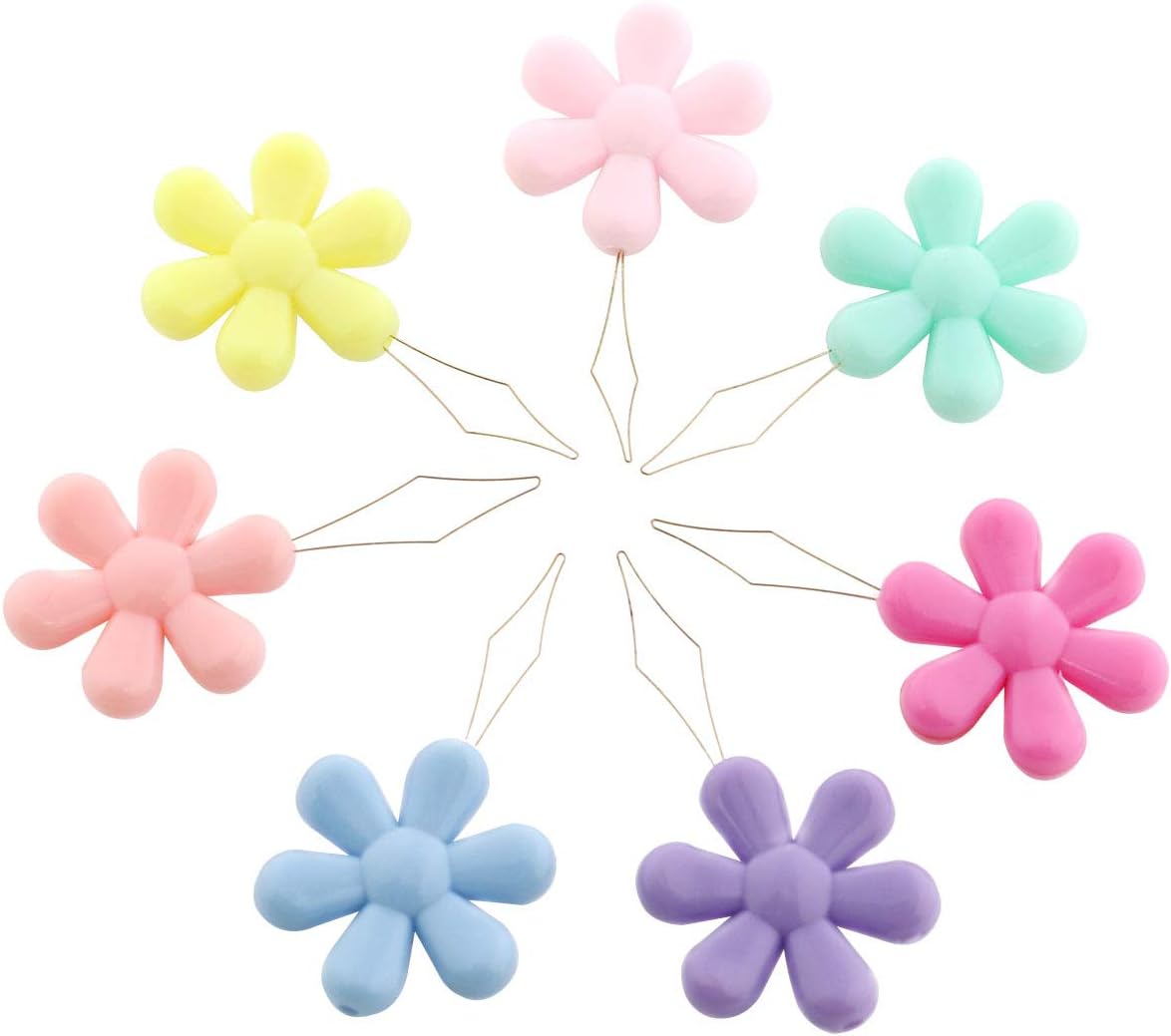 E-outstanding Bow Wire Needle Threader 10PCS Assorted Colors Plastic Plum Blossom Flower Head Wire Loop Needle Threaders for Hand Stitching and Sewing Machine Needle