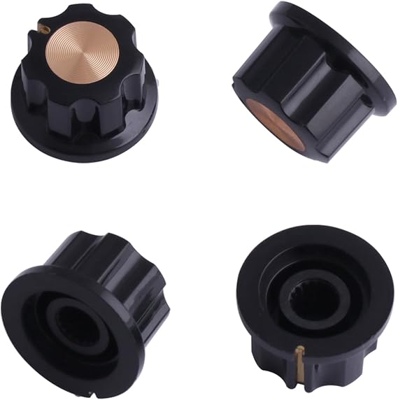 Mini Guitar Potentiometer Control Knobs Volume Tone Knobs Effect Pedal Knob 6mm Shaft Black with Gold Cap for Guitar Bass or Effect Pedals and Amps Set of 4Pcs.