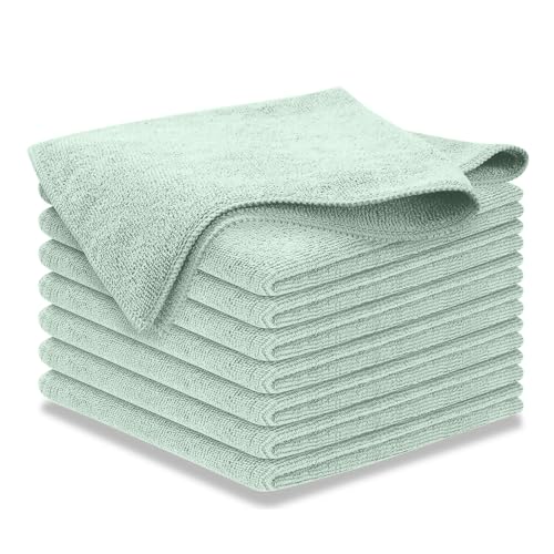 Image of USANOOKS Microfiber Cleaning Cloth - Sea Green - 8Pcs (12.5x12.5 inch) High Performance - 1200 Washes, Ultra Absorbent Car Towel Traps Grime & Liquid for Streak-Free Mirror Shine - car Washing Cloth