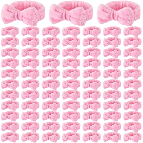 Rivvlive 80 Pcs Pink Spa Headband Bulk Pink Makeup Headbands