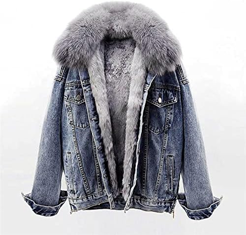 Jeansjas met bont voor dames, winterjas voor dames, warm