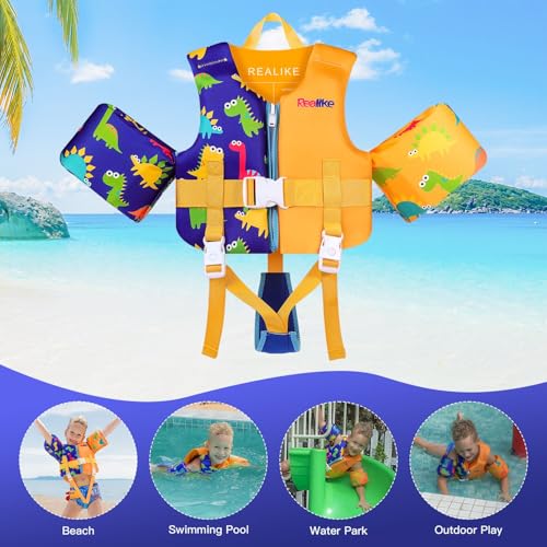 REALIKE Kids Swim Vest Toddler Floaties Adjustable Safety Strap Swimming Aids for Toddlers Children Float Swimsuit, Suitable for Age 2-10 Years/22-88lbs - Thumbnail 5