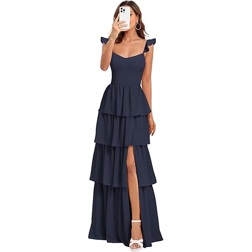 Dessiny Tiered Ruffles Bridesmaid Dresses 2025 for Women Chiffon Formal Evening Dresses with Ruffles DE423