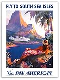 Fly to South Seas Isles via Pan American Airways (PAA) Hawaii - Vintage Airline Travel Poster by Paul George Lawler c.1940s - Master Art Print (Unframed) 9in x 12in