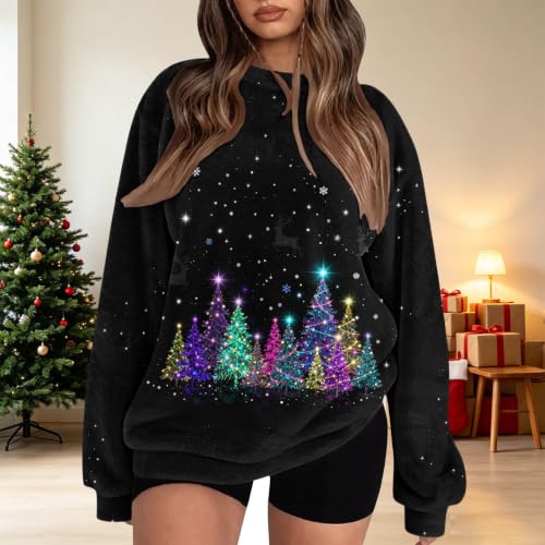 Christmas Sweatshirts for Women Fuzzy Fleece Plaid Printed Holiday Pullover - image 2