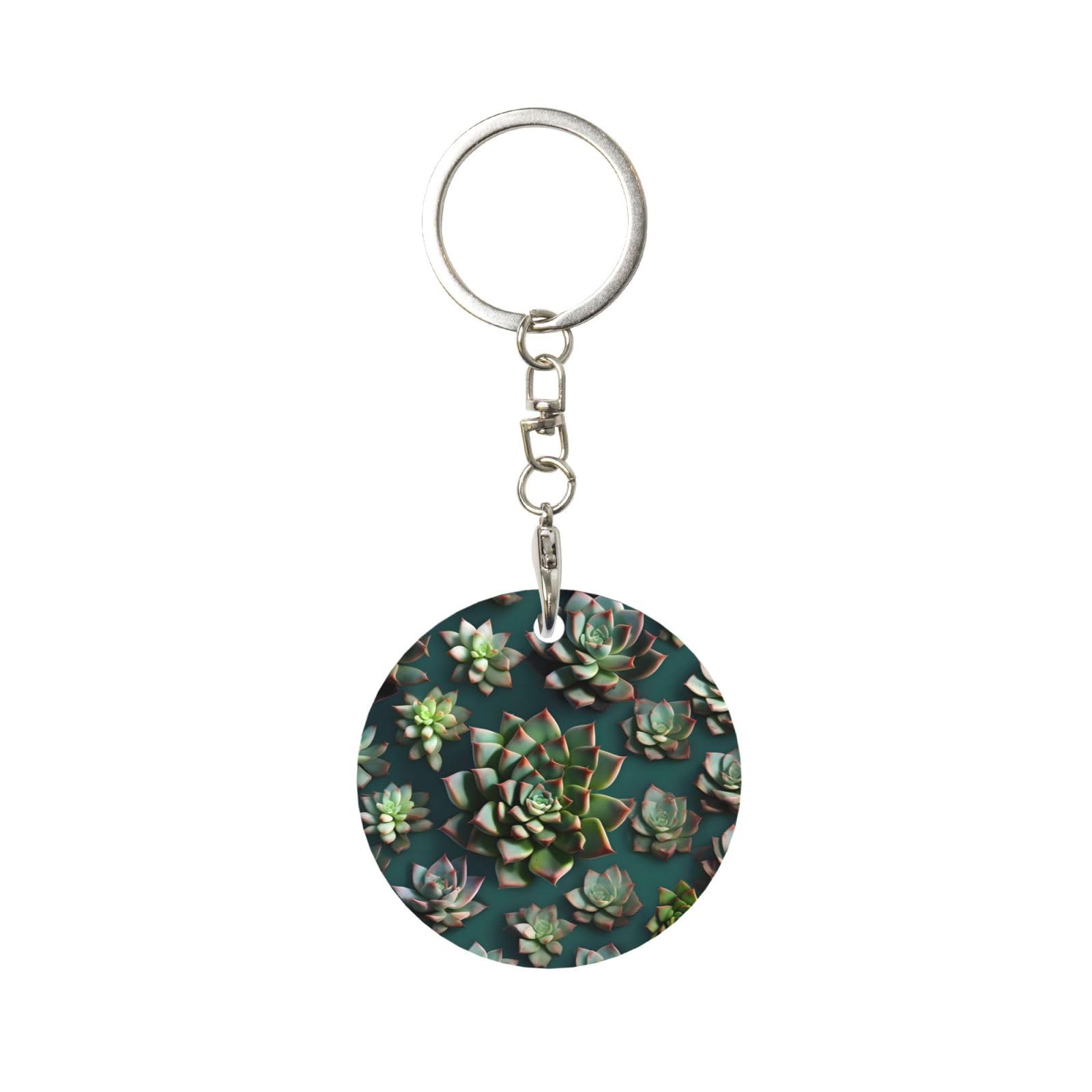 Many succulents Round Metal Keychain, FashionAluminium Keyring Gift for Men & Women
