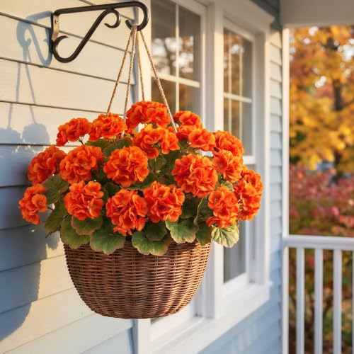 Image of Bassion Fake Geraniums Artificial Fall Flowers for Outdoors Decor, 6 Pcs