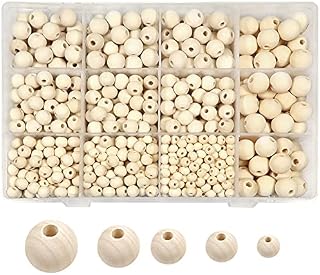 TOAOB zestaw 1050 naturalnych okrągłych drewnianych koralików od 6 do 14 mm, mieszane koraliki pośrednie z pudełkiem, do samodzielnego wykonania biżuterii