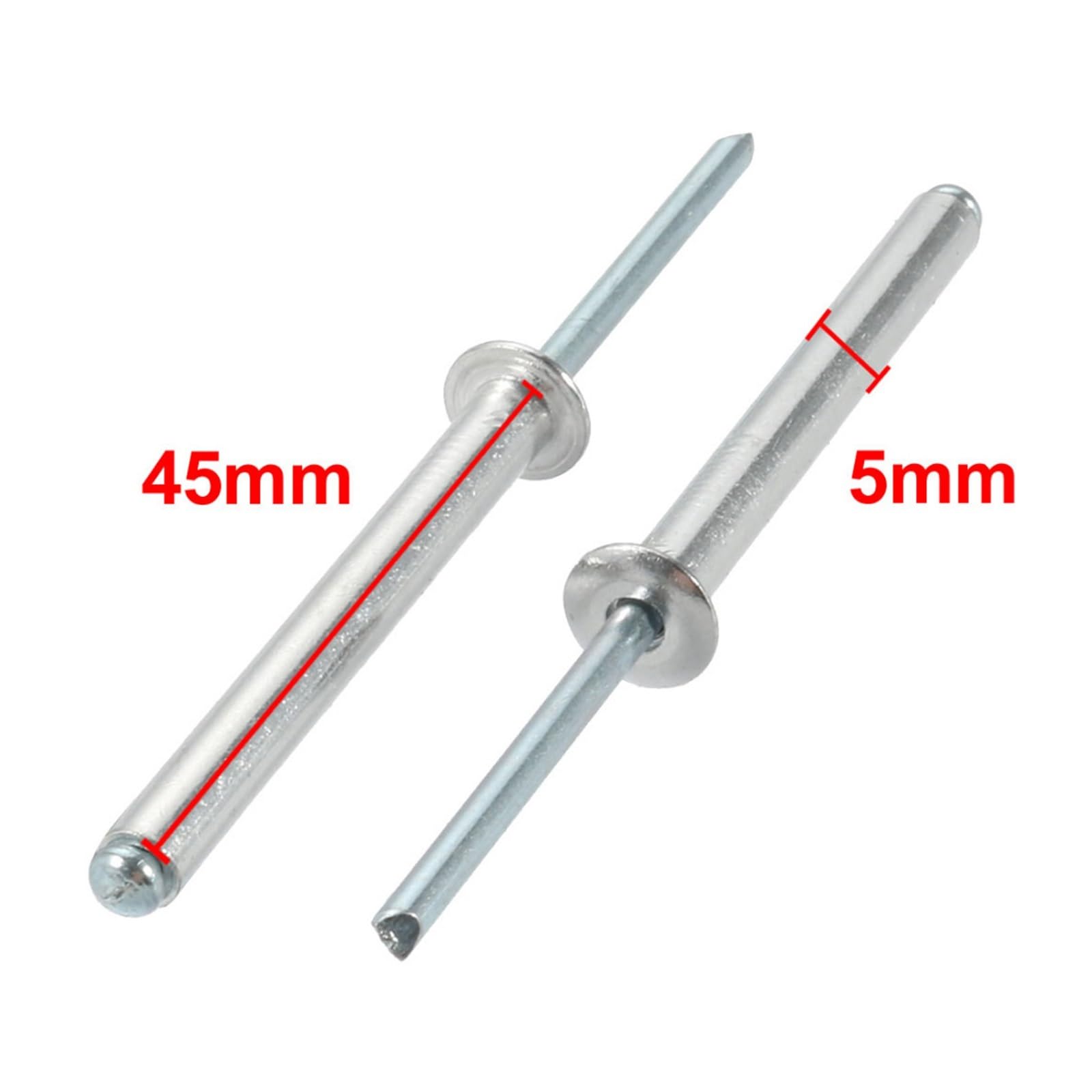 Alluminio/acciaio Rivetti ciechi aperti, rivetti p Rivetti ciechi aperti in alluminio/acciaio da 20 pezzi 5x45/50 mm(45mm)