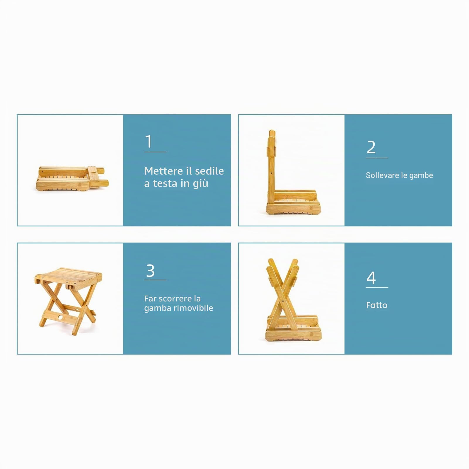 Sgabello Pieghevole Sedia Pieghevole Legno Sedile da Viaggio Poggiapiedi Portatile per Casa, Bagno, Cucina, Giardino, Ufficio, Viaggi, 29 * 28 * 31 cm, Naturale, 1 pz