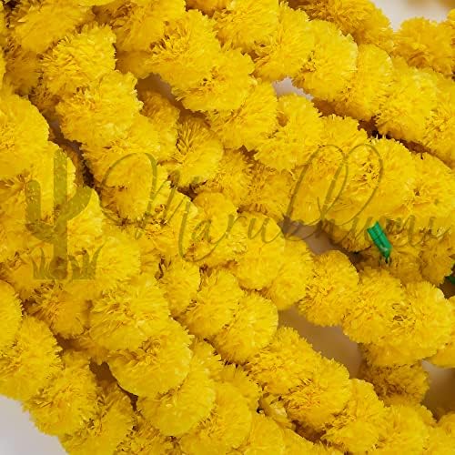 Marubhumi 5 Pcs of 4.5 Feet Long Strands Artificial Marigold Flowers Garland for Diwali Decor, Traditional Indian Decor, Marigold Garland for Decoration, Diwali Decorations for Home, Christmas Decor