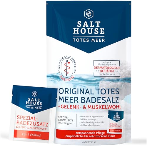 Salthouse Totes Meer Therapie Badesalz, Gelenk- & Muskelwohl, wohltuend bei Verspannungen, mit Spezialbadezusatz, 400g + 20ml