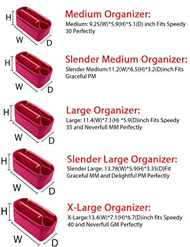 Image of LEXSION Felt Purse Organizer Insert, Tote Bag Shaper Dividers with 5 Sizes, Rosy 8023, Medium | LEXSION Felt Purse Bag Organizer Insert with zipper Bag Tote Shaper Fit Speedy Neverful PM MM