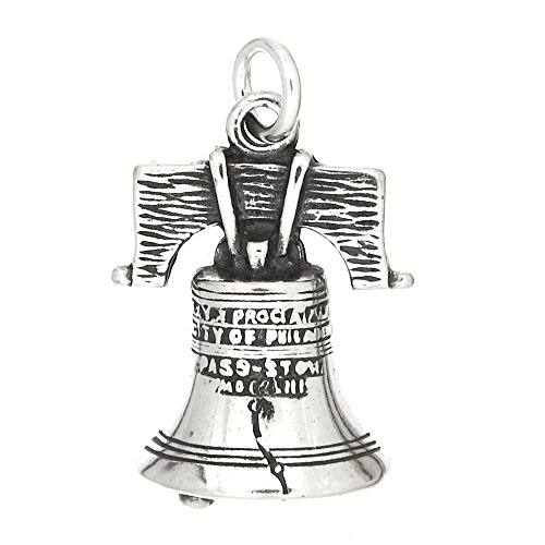 LGU Sterling Silver Oxidized Hollow Back Philadelphia Liberty Bell Charm Pendant - Main Image