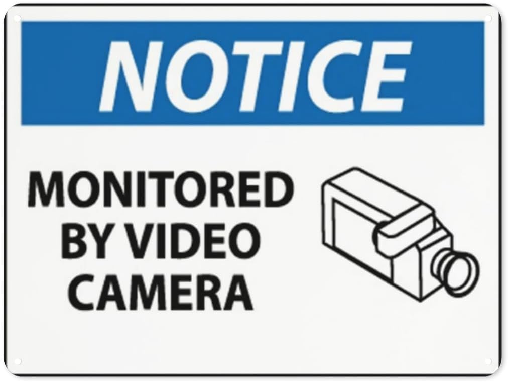 Warning Notice Notice - Monitored by Video Camera Rust Free Aluminum Tin Sign - Traffic Safety Decor with Pre-Drilled Holes for Workplace, Entrance - 12x8 Inch​
