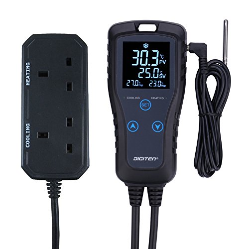 DIGITEN Regolatore di temperatura digitale pre-cablato 2 stadi di uscita termostato riscaldamento e raffreddamento modalità per fermentazione, germinazione di semi, rettili e incubazione di birra