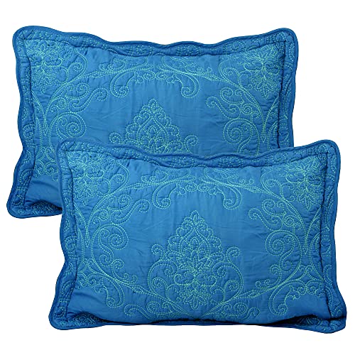 Home Soft Things Damask 4 Piece Bedspread Set, Scalloped Edge Reversible Coverlet Comforter Prewashed Bedding Set, Matelasse Embossed Floral Solid Pattern,Palace Blue Oversize Queen(110" X 120") #TOP3