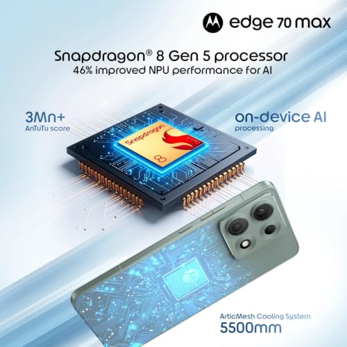 Image of Motorola Edge 70 Max (Pantone Aqua Gray, 8GB RAM, 256GB Storage) | Snapdragon 8 Gen 5 Processor | 50MP + 8MP Dual Camera | 32MP Selfie Camera | 7100mAh Battery |