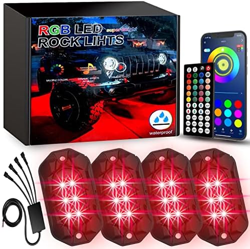 Tenmiro Rock Lights for Trucks, 4 pods Underglow RGB Neon Lights with Bluetooth App & Remote Control, High Bright Waterproof IP68 Wheel Well Light, Four Wheeler UTV ATV RZR Golf Cart Truck Accessorie