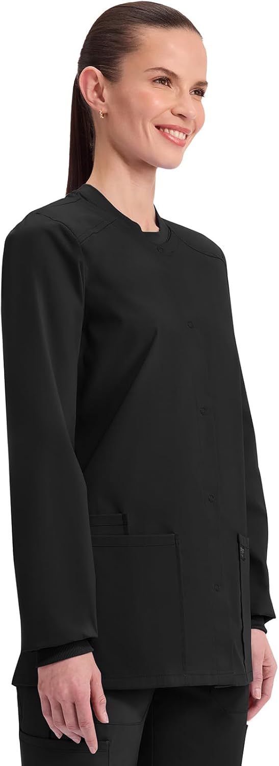 Cherokee Scrub for Women Snap Front Jacket with 3 Pockets, Fade Resistant, 2-Way Stretch, Soft & Durable Fabric - WW340 - Image 4