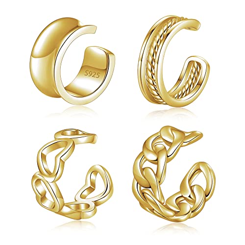 Ear Cuffs 18K Gold Plated 925 Sterling Silver Fake Ear Cuffs Non Piercing Ear Conch Clip On Earrings For Women Adjustable #TOP18
