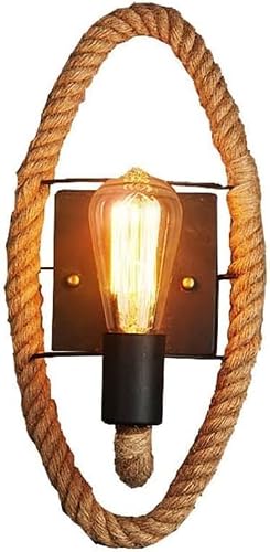 HYJAUSXB American Style Farmhouse Wall Lamp Retro Hemp Rope Metal Sconce Dining Room Lantern Compatible with Loft Cafe Bar Balcony Corridor, Pendant Light