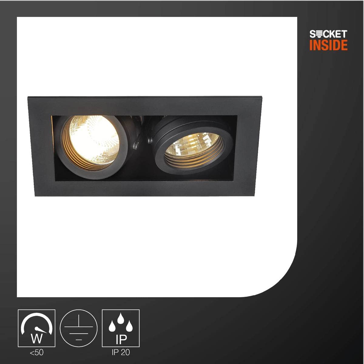 SLV Negro KADUX 2 / Foco, luz de inundación, proyector Techo, luminaria empotrable led, iluminación Interior / GU10 50W, 50 W