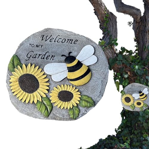 Gartensteine ​​dekorativ, Bienengartenstein | Bienen Und Sonnenblumen Trittstein | Sonnenblumen-Dekorationsstein Für Den Außenbereich Für Wege, Gartenwege, Gärten