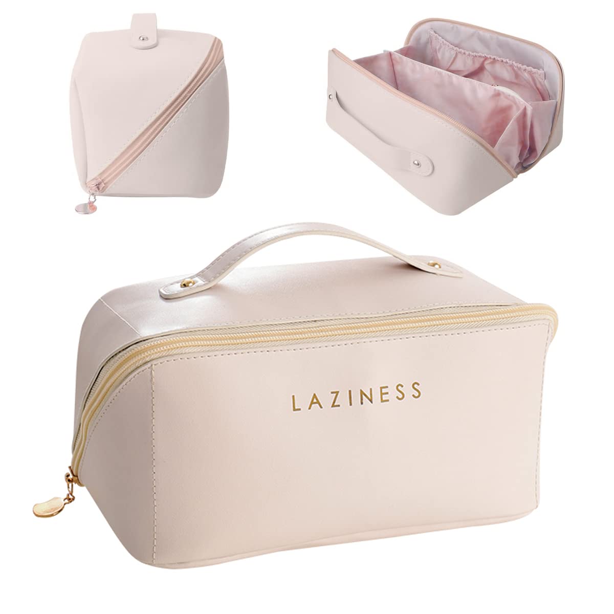 GIFYYNecomi Large-Capacity Travel Cosmetic Bag | Leather Makeup Bag | Waterproof Portable Cosmetic Bag | Multifunctional Storage Makeup Bag | Travel Cosmetic Bag (Beige)