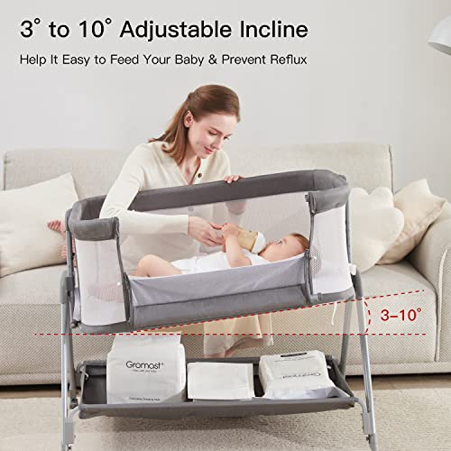 Baby Bassinets,Bedside Sleeper For Baby, Easy Folding Bedside Crib 7 Height Adjustable With All Mesh Baby Bed For Infant Newborn Girl Boy (Light Grey) #TOP3