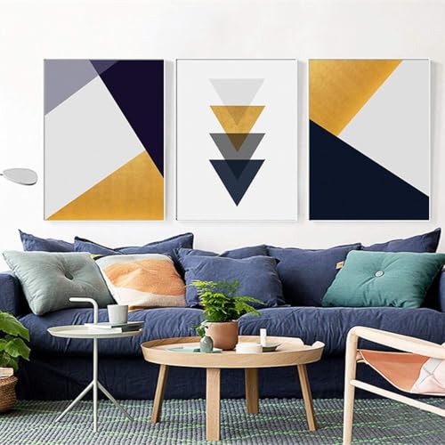 Affiche minimaliste jaune pour habiller un grand mur de salon triptyque 70x100