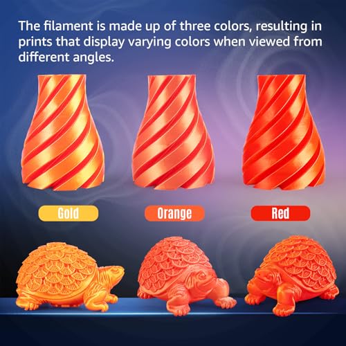Image of Silk Triple Colors PLA+ 3D Printer Filament 1.75mm, No Tangle Shiny Filament Net Weight 250g Spool (0.55lbs), 3-in-1 Silk PLA Pro Plus, Gold+Red+Orange