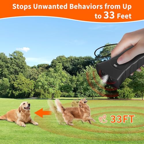 Antibell Ultraschall Gerät - 33 Fuß Reichweite - 3 Modi Anti Bell Gerät Hunde mit Stroboskop /LED-Taschenlampe - Bellstopp Mobiles Trainingsgerät für Große/Mittler/Kleine Hunde für Innen Außenbereich